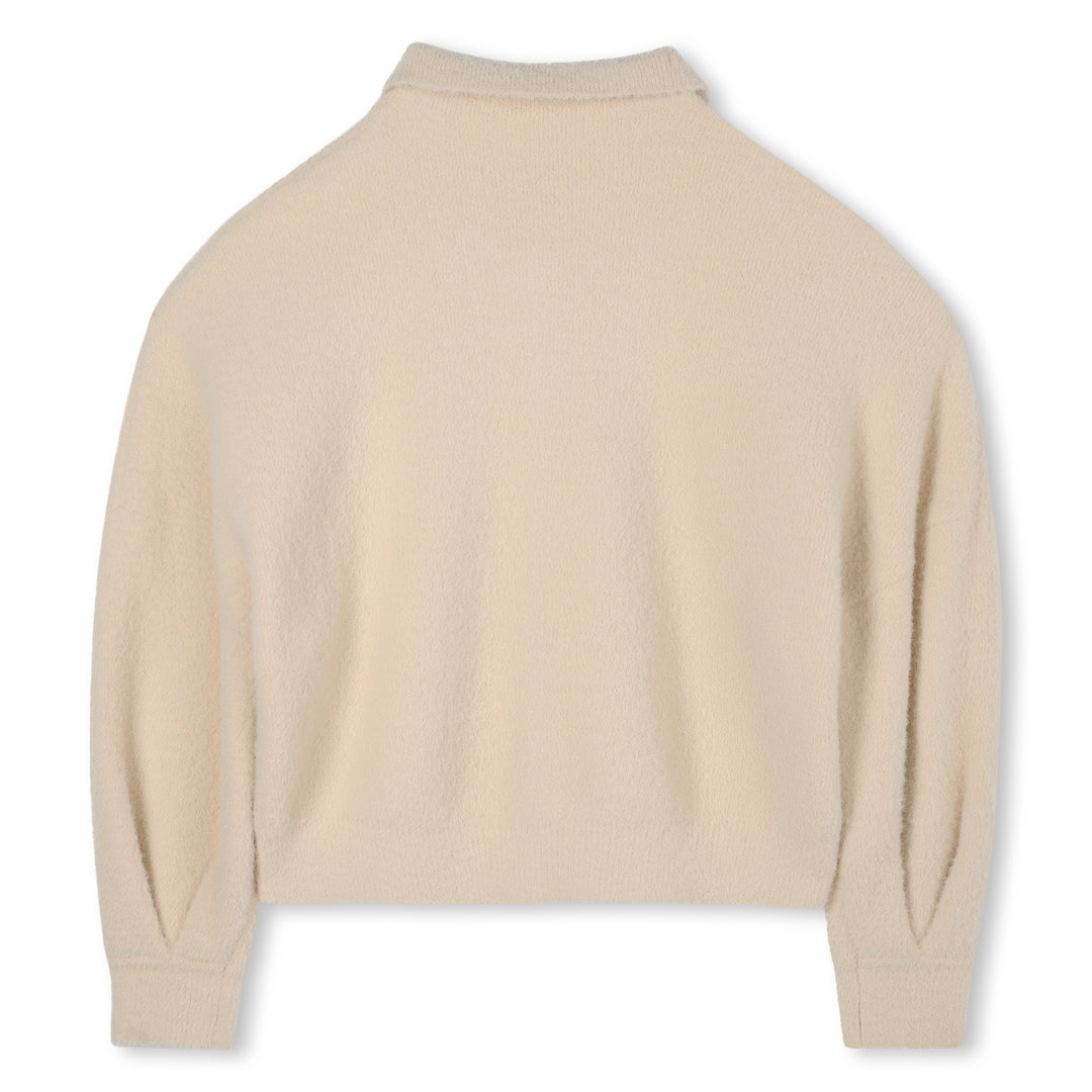 top l/s mohair knitted snap front with collar - sand-217