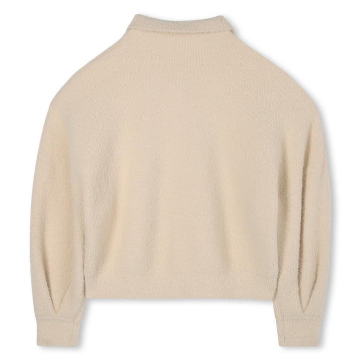 top l/s mohair knitted snap front with collar - sand-217