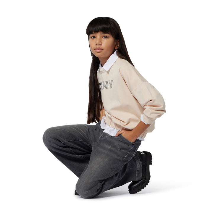 top l/s studded logo sweat - sand-217