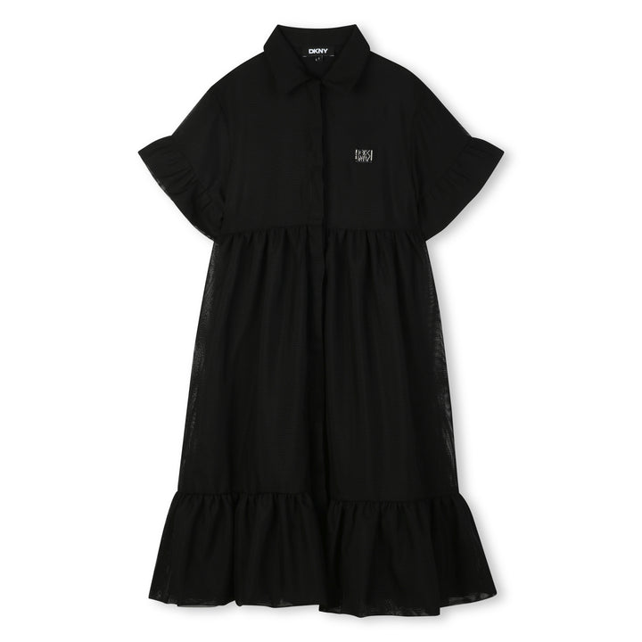 dress s/s mesh tiered ruffle with collar - black-09b
