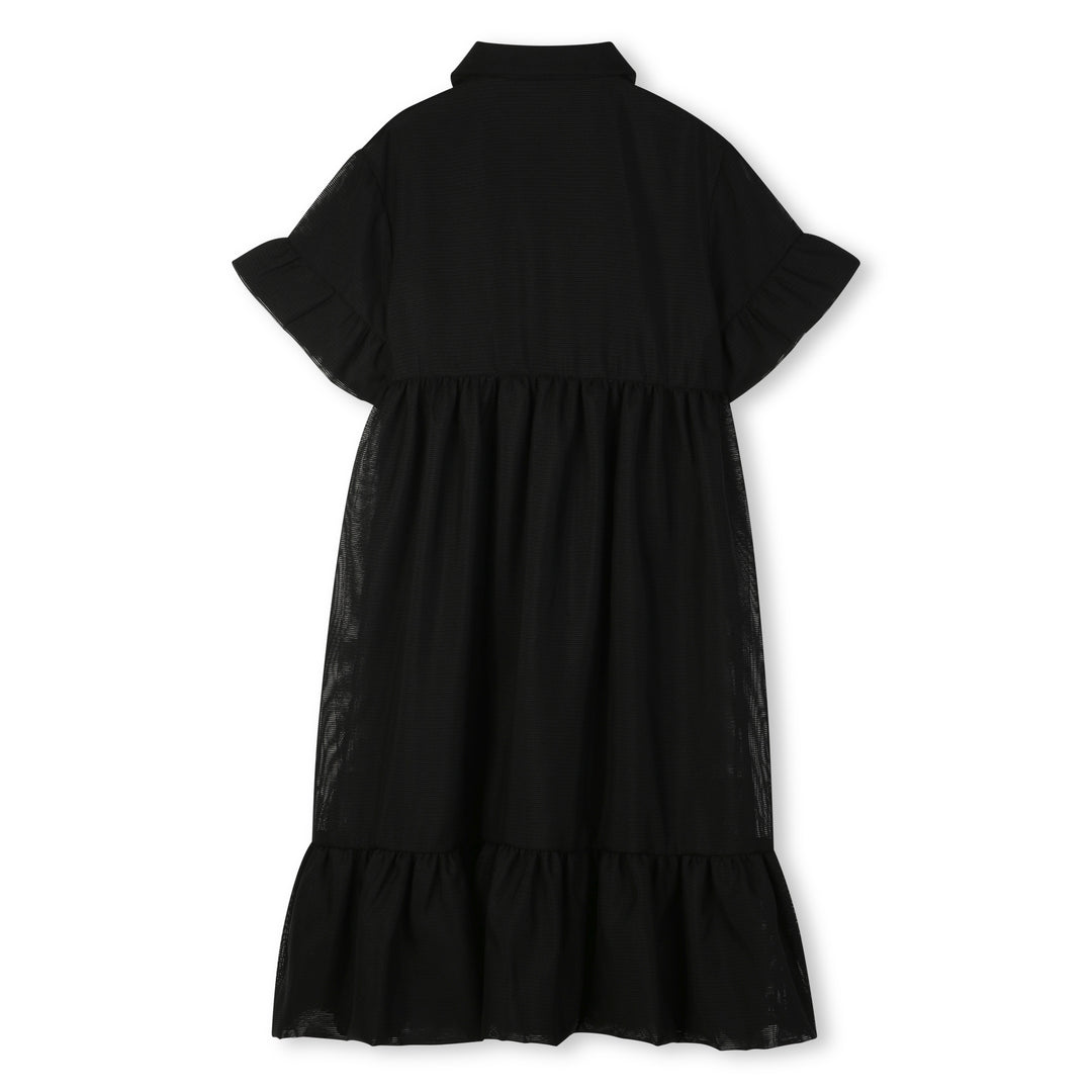 dress s/s mesh tiered ruffle with collar - black-09b