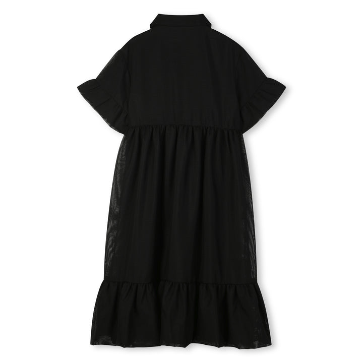 dress s/s mesh tiered ruffle with collar - black-09b