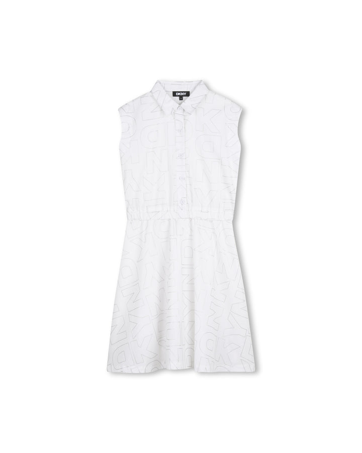 dress half button down waisted allover logo print - white-10p