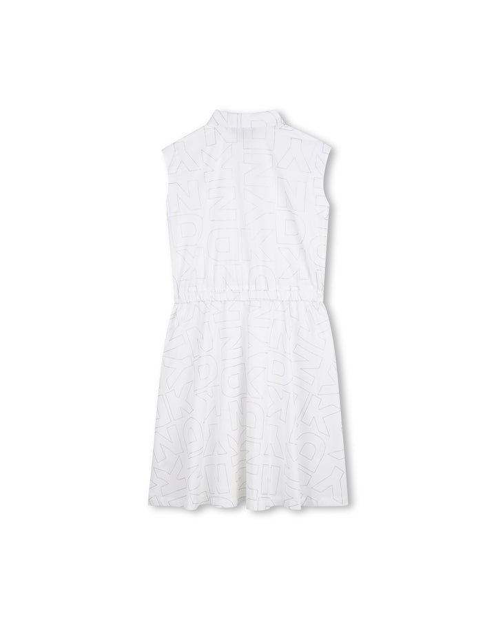 dress half button down waisted allover logo print - white-10p