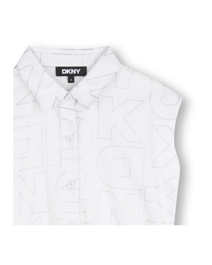dress half button down waisted allover logo print - white-10p