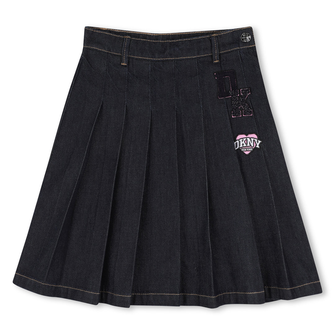 skirt denim pleated with logo patch - denim blue-z38