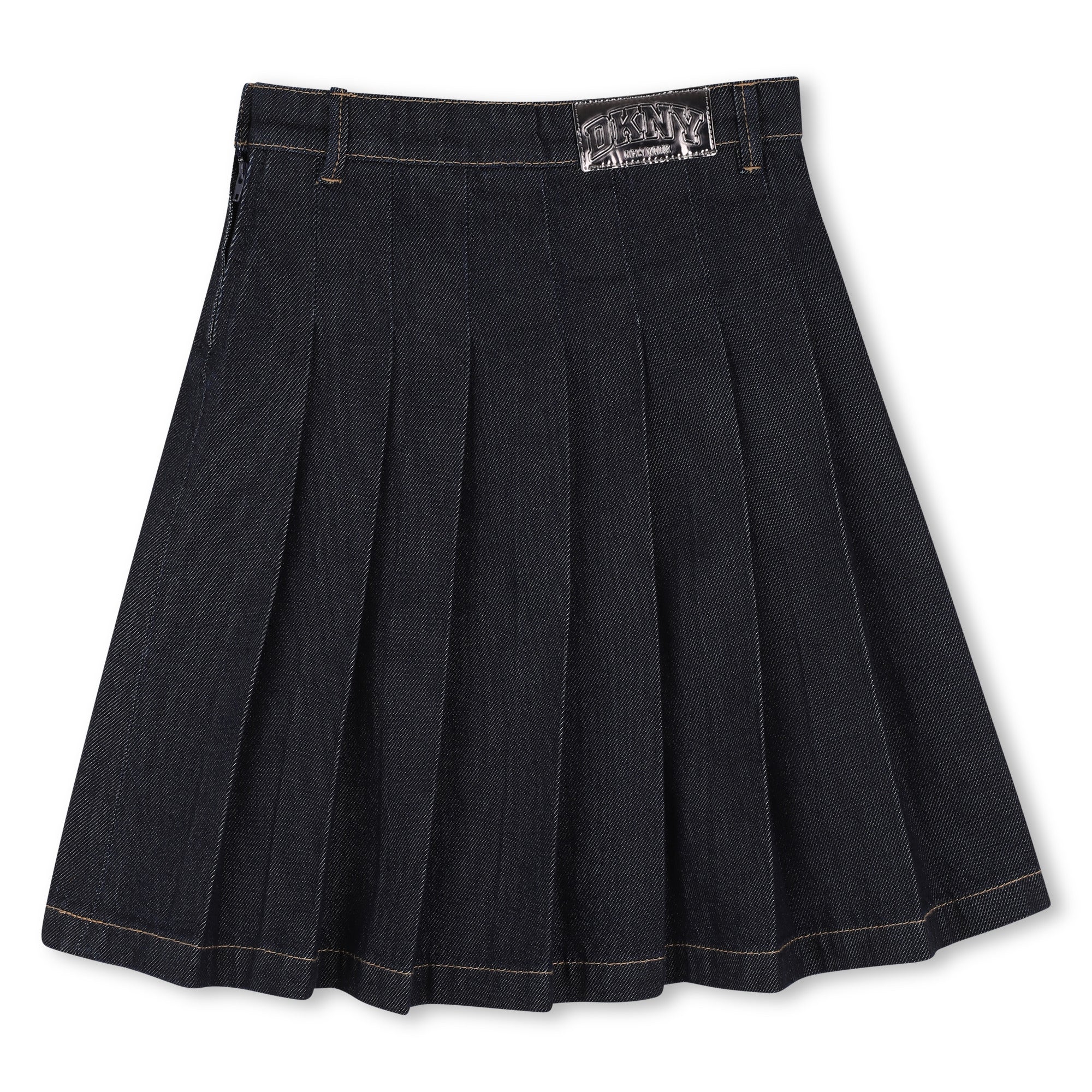 skirt denim pleated with logo patch - denim blue-z38 – Lily and Todd