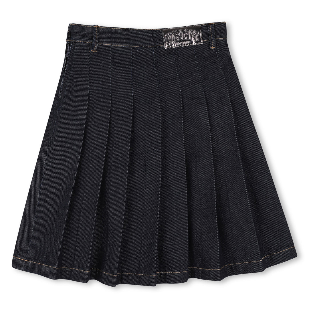 skirt denim pleated with logo patch - denim blue-z38