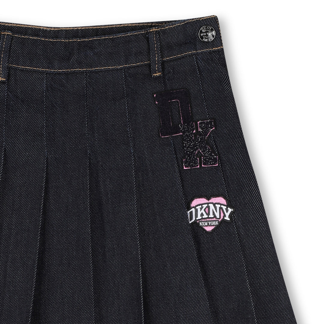 skirt denim pleated with logo patch - denim blue-z38