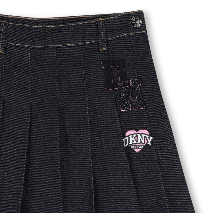 skirt denim pleated with logo patch - denim blue-z38
