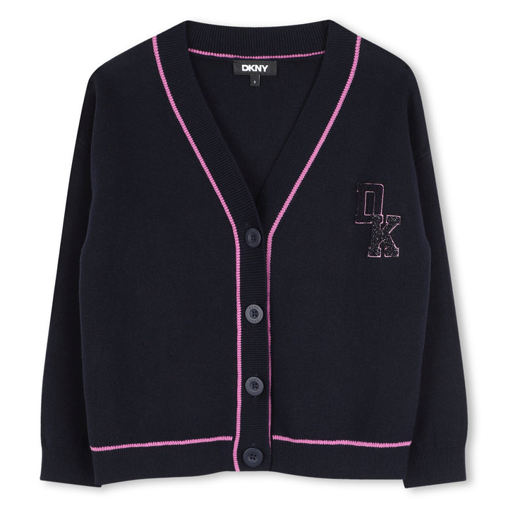 top l/s striped trim sherpa logo cardigan - navy-845