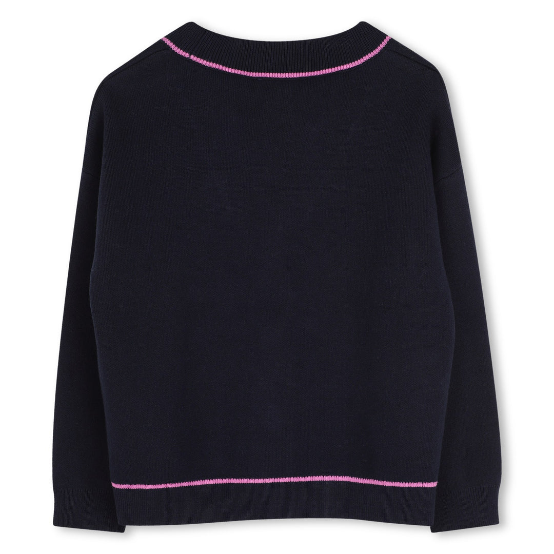 top l/s striped trim sherpa logo cardigan - navy-845