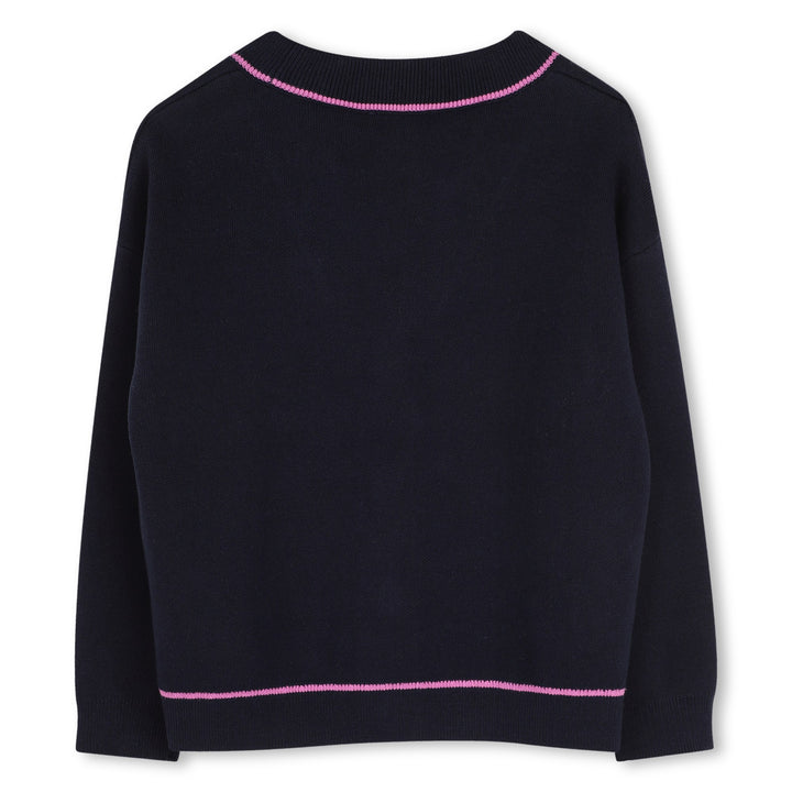 top l/s striped trim sherpa logo cardigan - navy-845