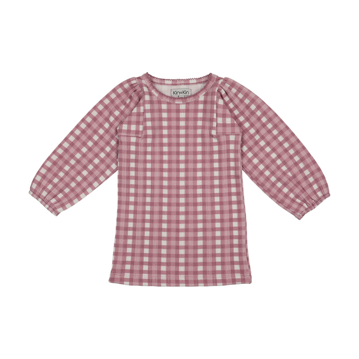 tee 3/4 printed - mauve gingham
