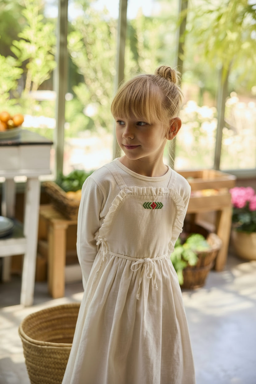 dress linen look frill jumper with embroidery - ivory