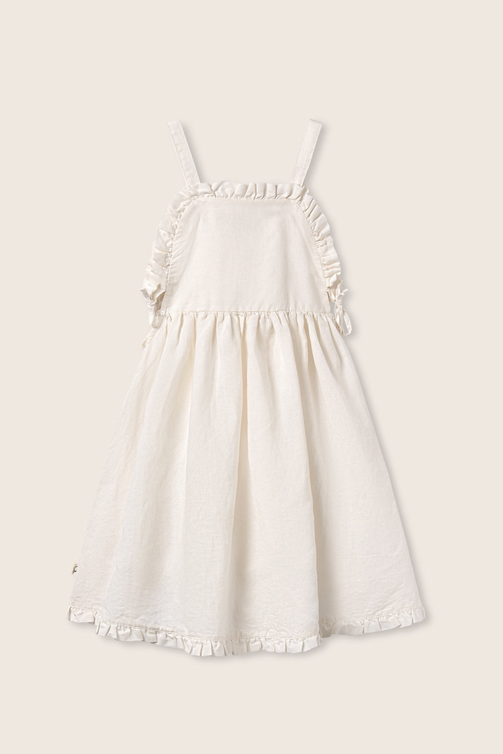 dress linen look frill jumper with embroidery - ivory