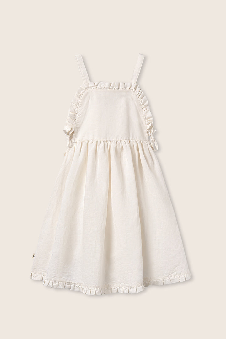 dress linen look frill jumper with embroidery - ivory