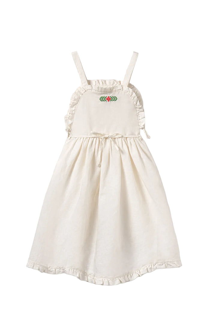 dress linen look frill jumper with embroidery - ivory