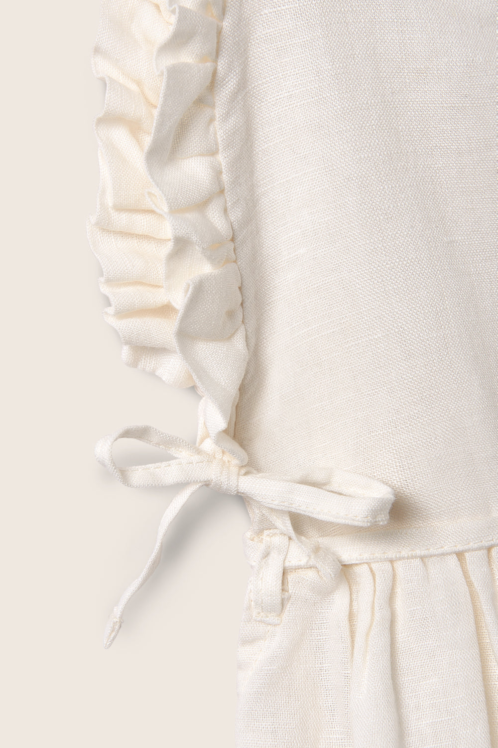 dress linen look frill jumper with embroidery - ivory