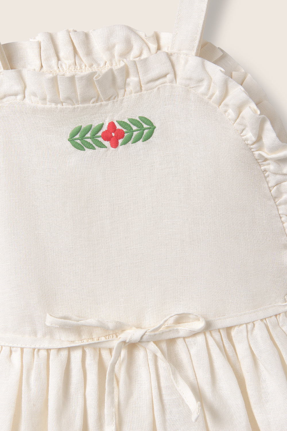 dress linen look frill jumper with embroidery - ivory