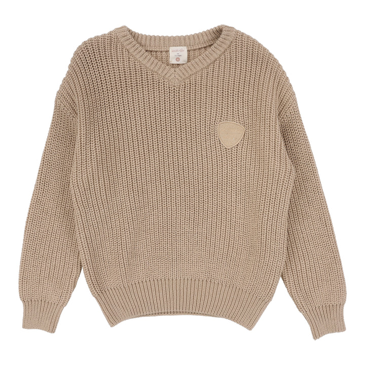 top l/s knit v neck sweater - oat