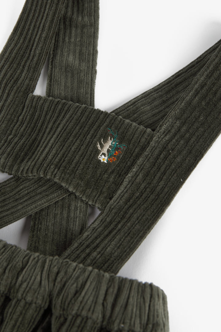 dress corduroy crossback jumper with small embroidery  - kaki