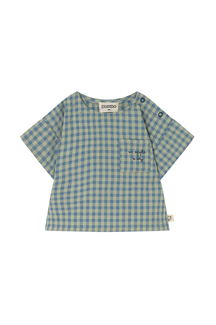 set outfit checkered shirt and shorts - blue