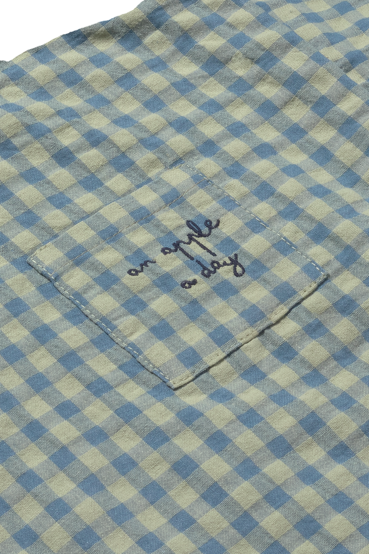 set outfit checkered shirt and shorts - blue