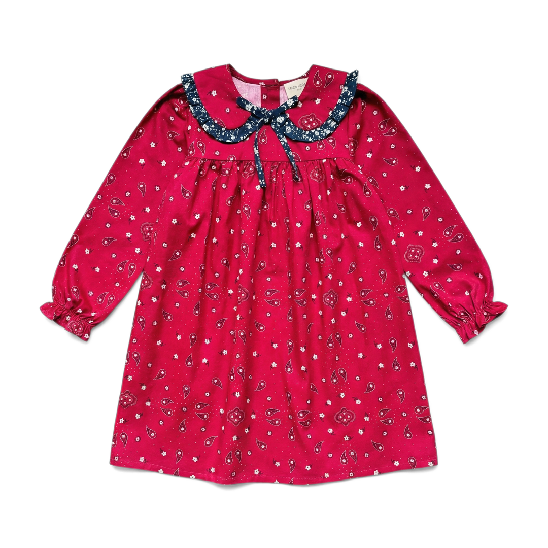 dress twill paisley print with ruffled collar - red