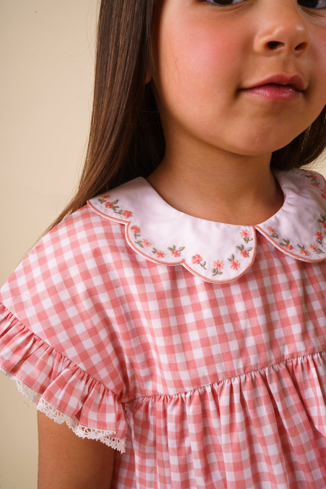 dress high waisted gingham with scalloped collar - peony