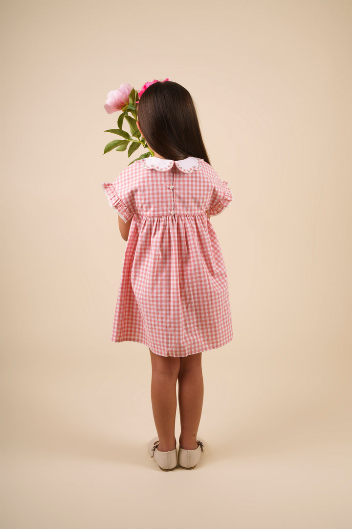 dress high waisted gingham with scalloped collar - peony