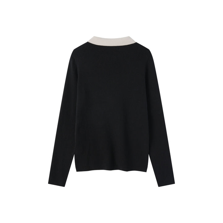top l/s knit sweater with contrast collar - black/cream