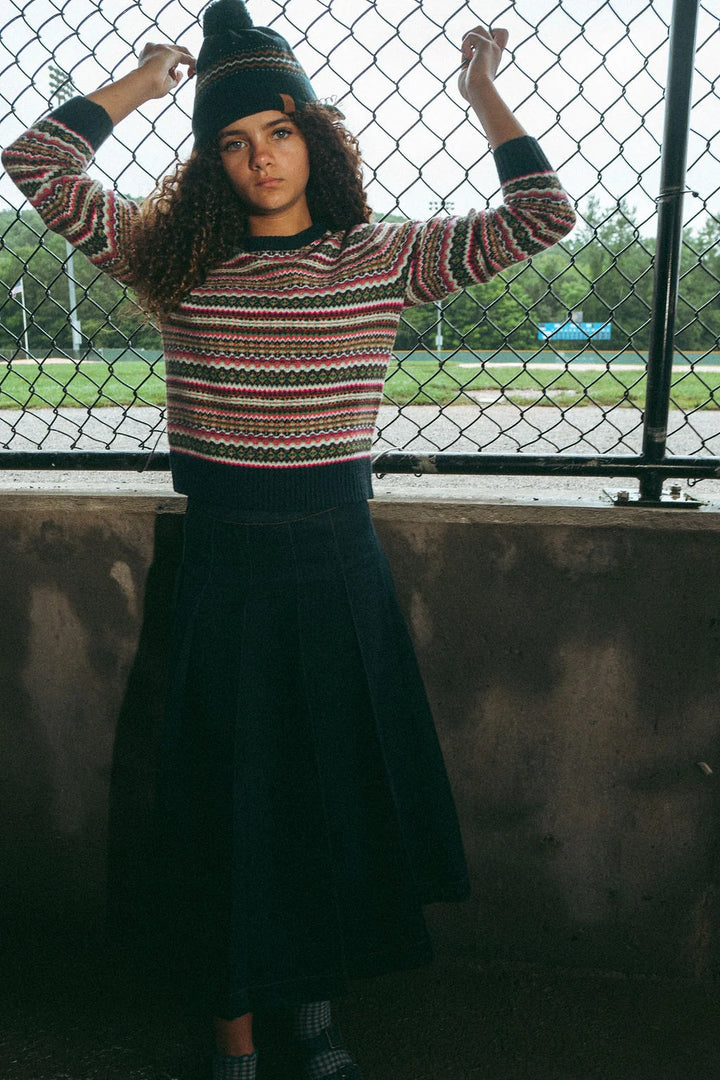top l/s fuzzy knit jacquard design sweater - print