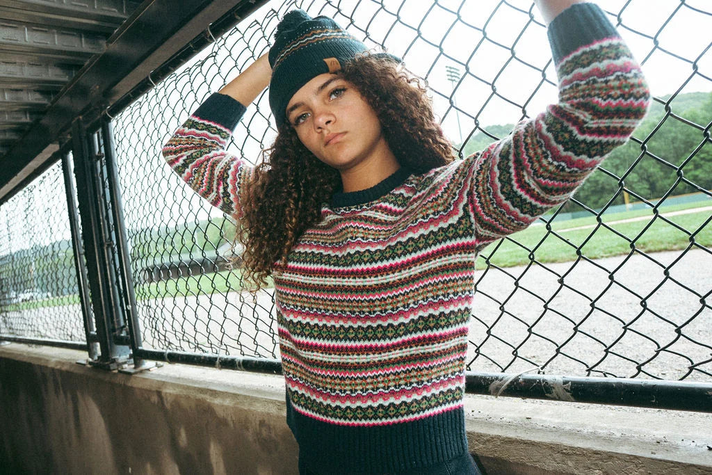 top l/s fuzzy knit jacquard design sweater - print