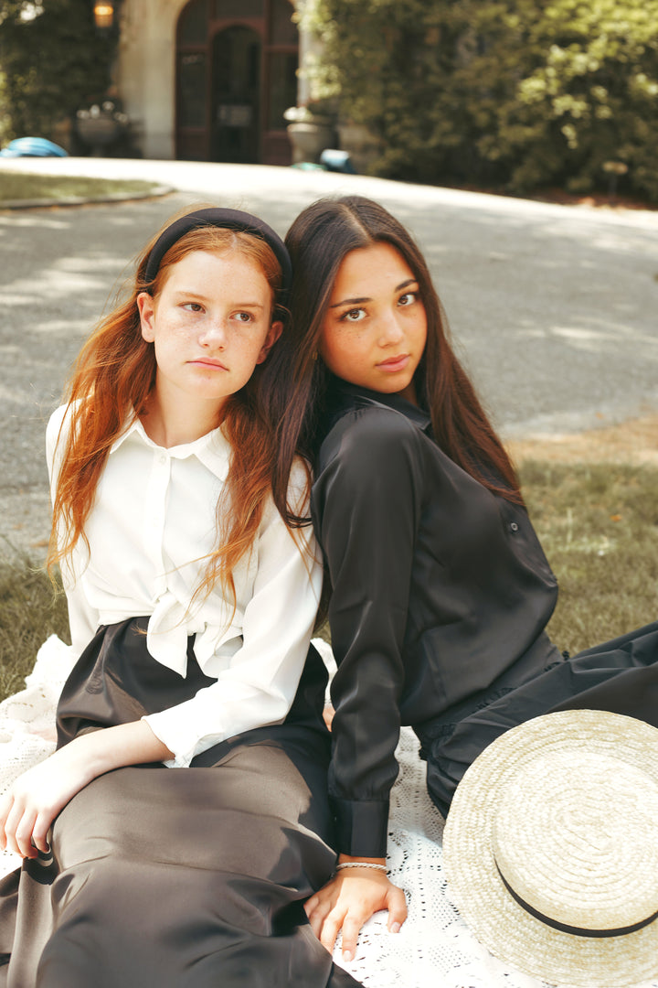 shirt l/s satin blouse - black