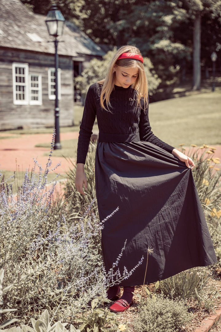 maxi dress cable knit sweater cotton flowy - black
