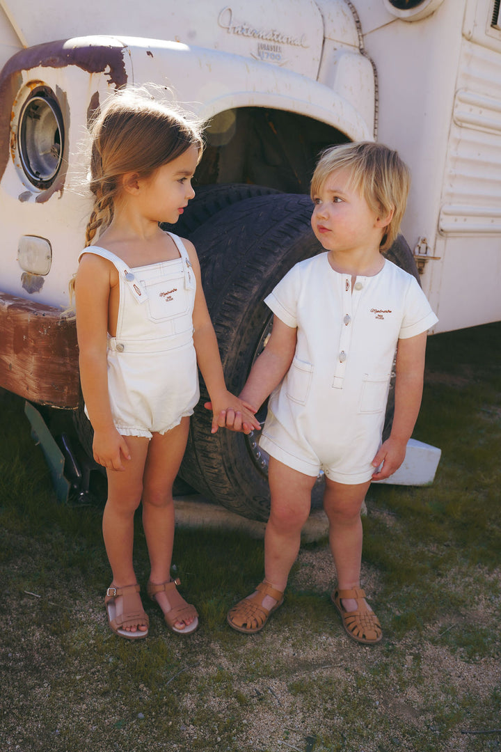 one piece s/s denim pocket romper - white denim
