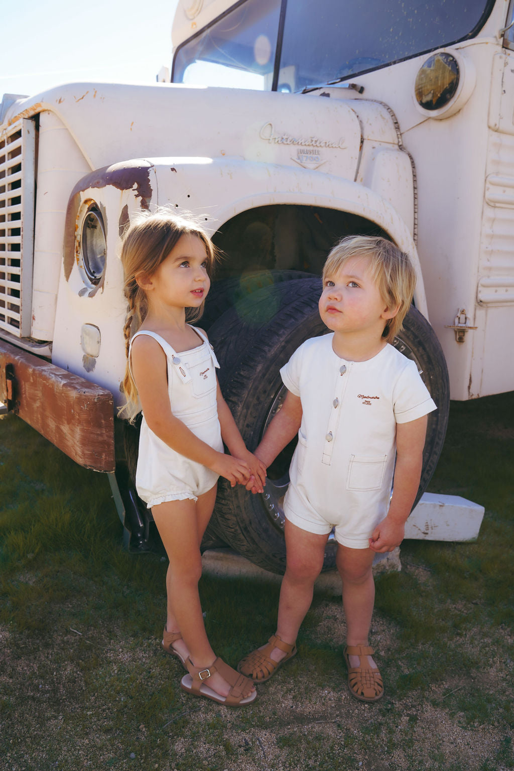 one piece denim crossback bubble romper - white denim