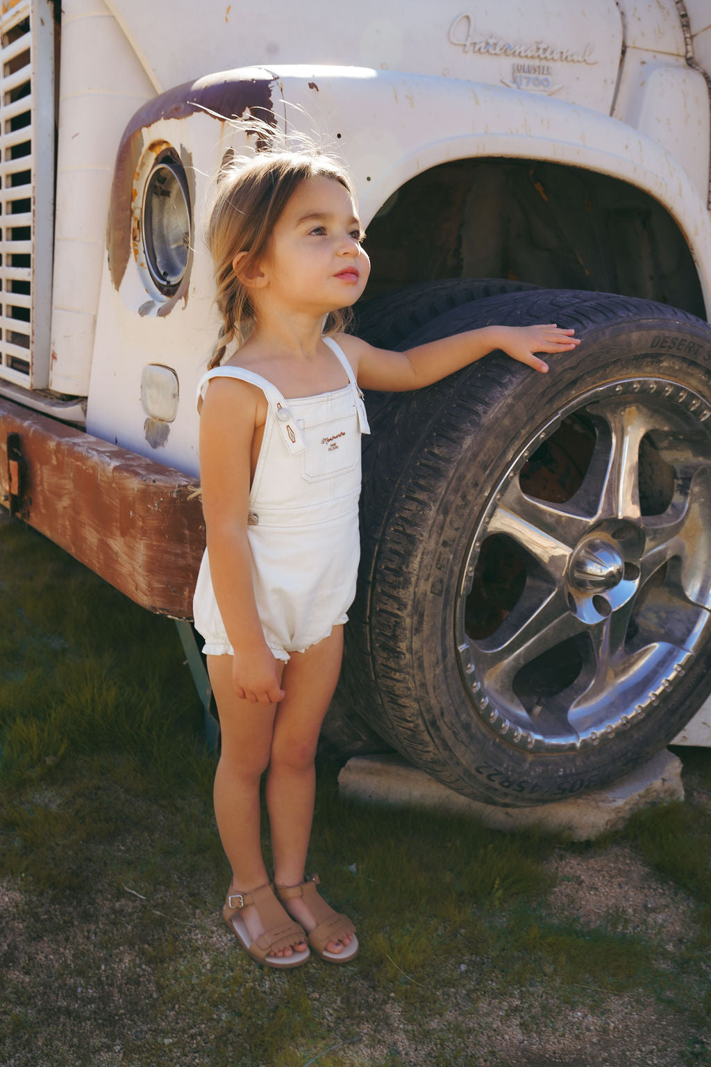 one piece denim crossback bubble romper - white denim