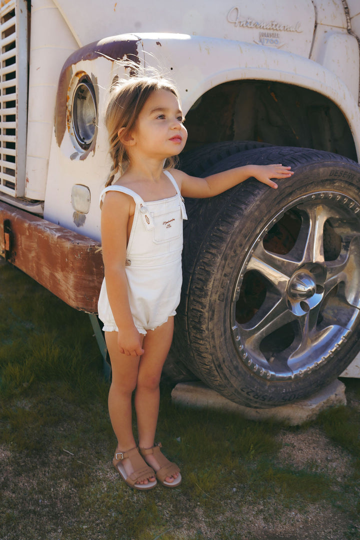 one piece denim crossback bubble romper - white denim