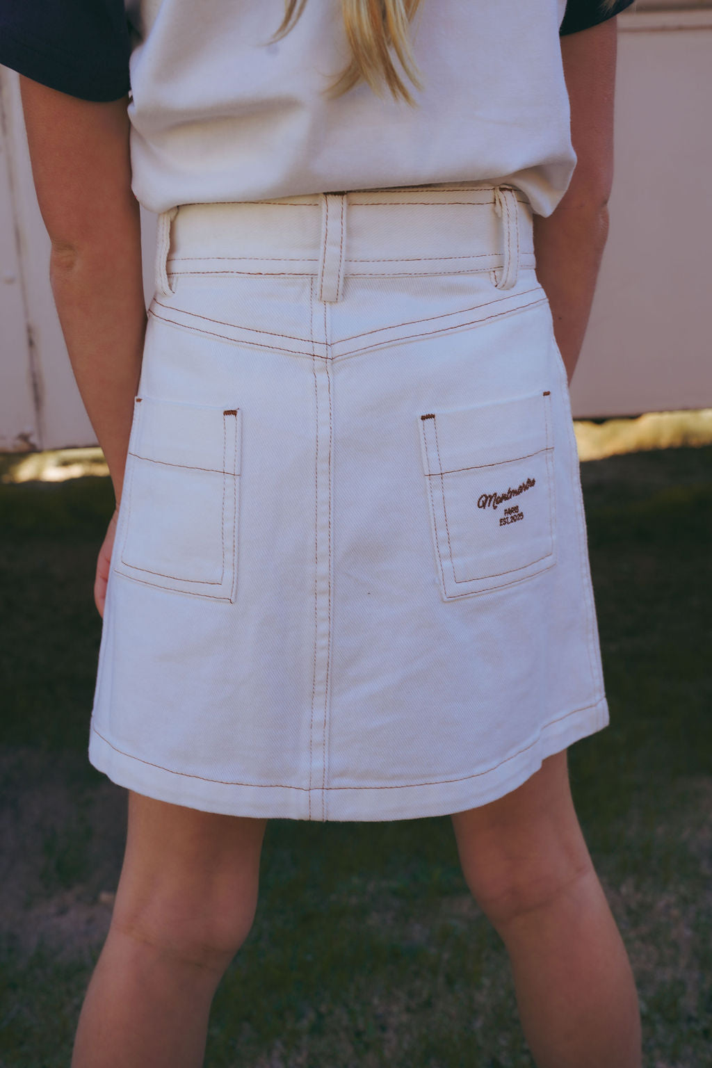 skirt denim button down with pockets - white denim