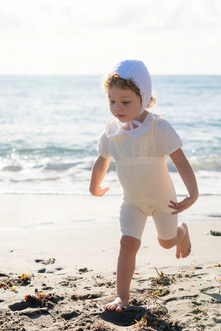 overall ribbed with ruffled suspender short footed - 63-vanilla