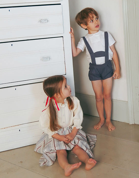 set outfit blouse and suspender shorts - navy/white