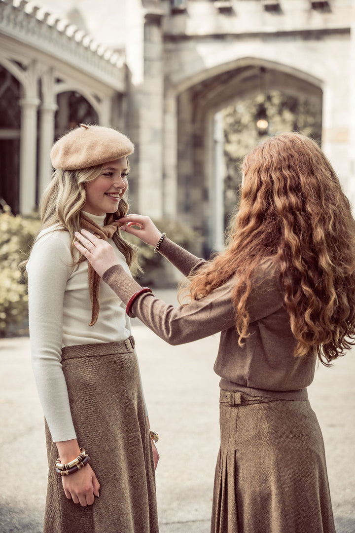 skirt herringbone with side buckle - mocha