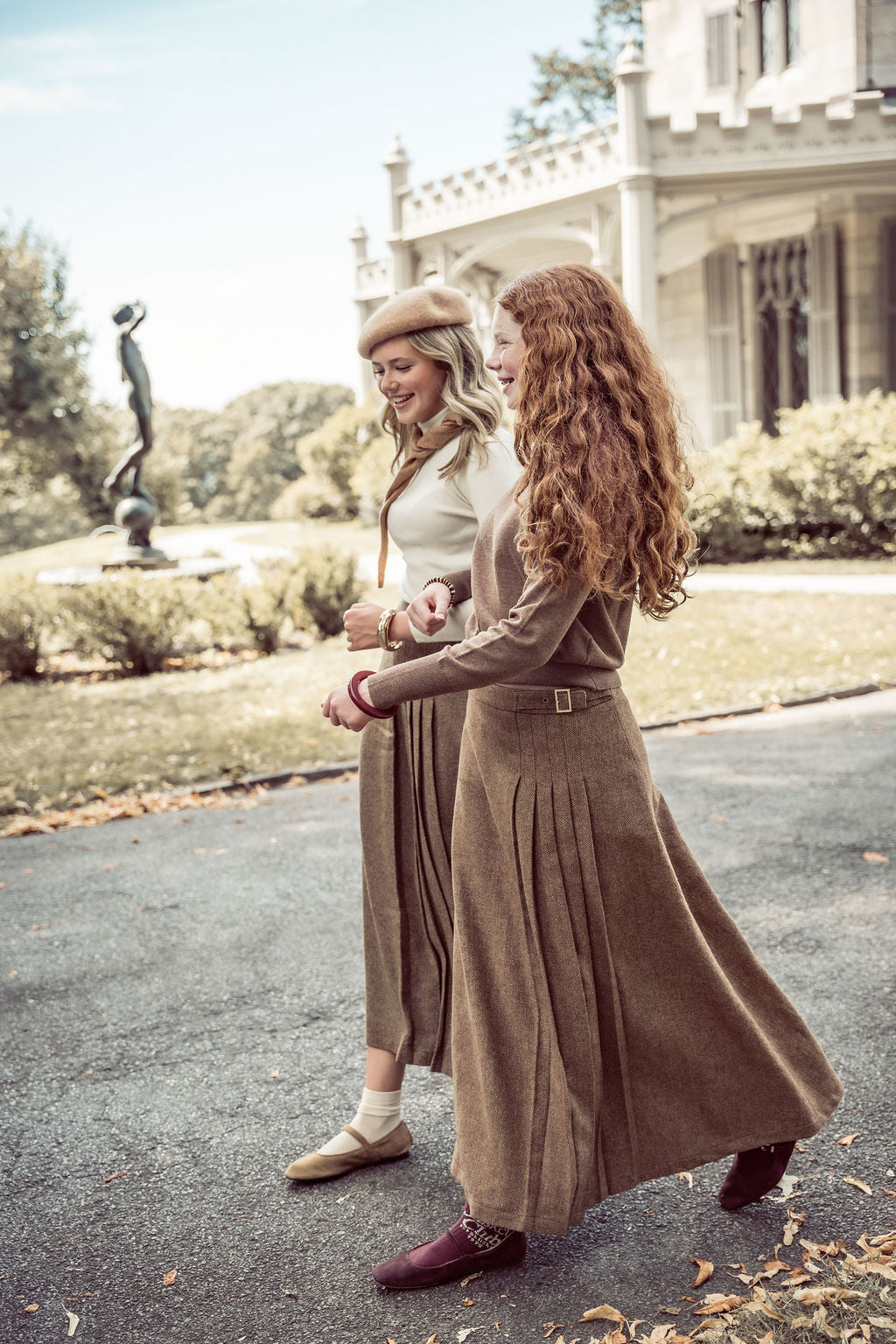 skirt herringbone with side buckle - mocha