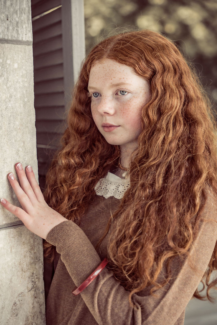 top l/s ruffled collar knit sweater - mocha