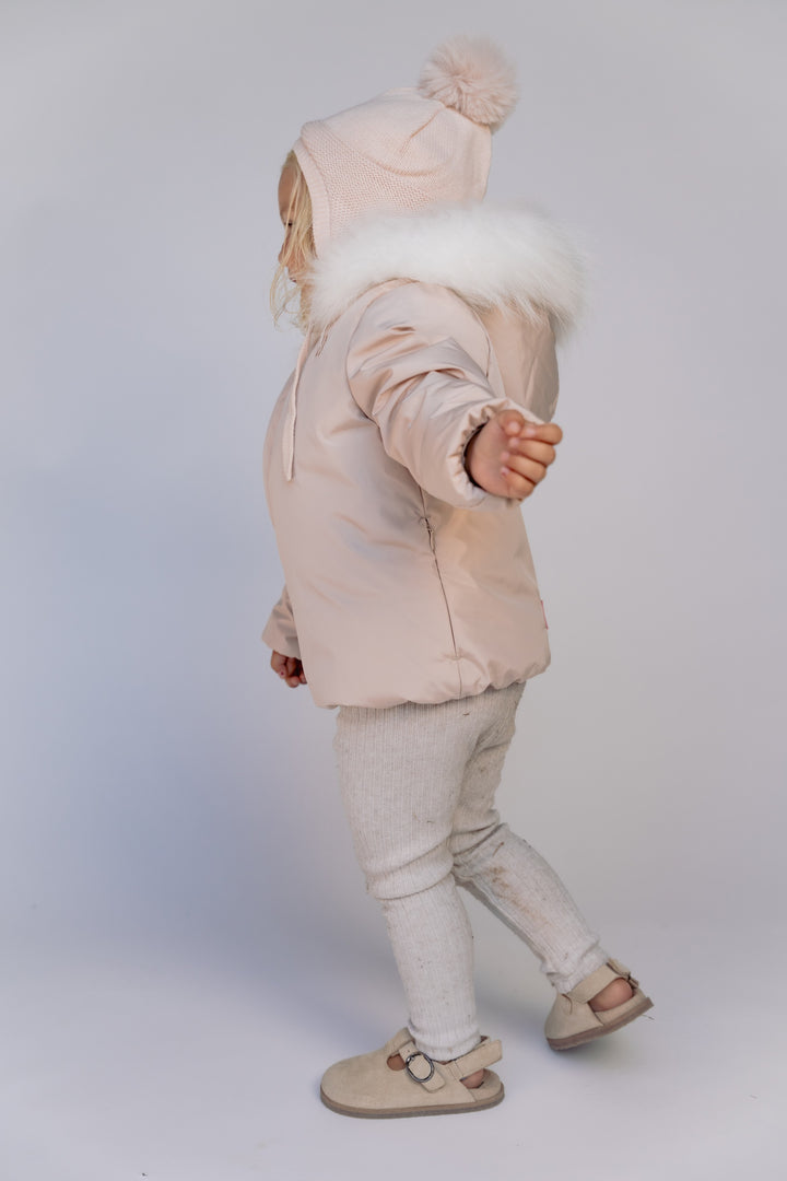 coat side invisible zipper with fur - blush pink