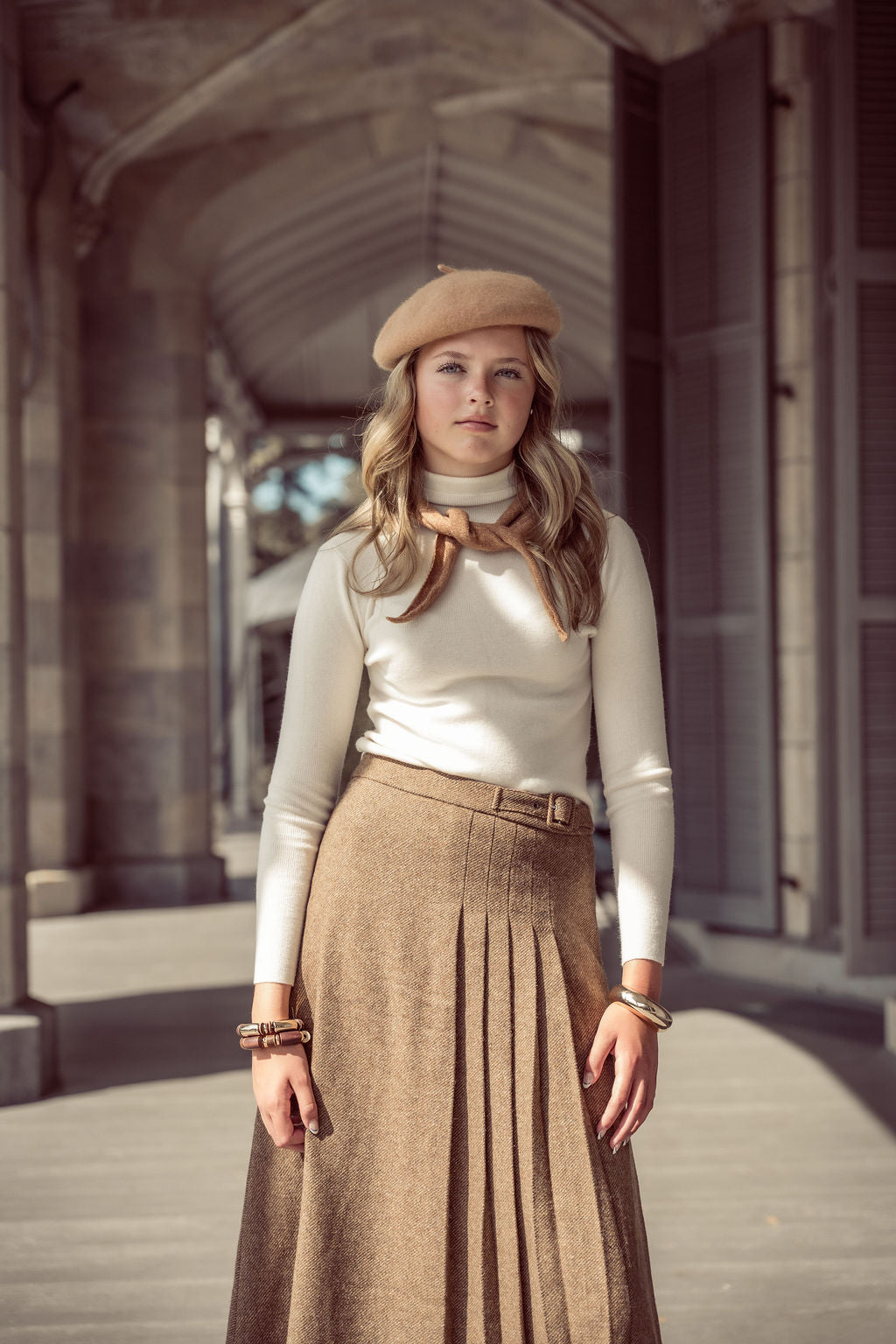 top l/s ribbed turtleneck sweater - cream