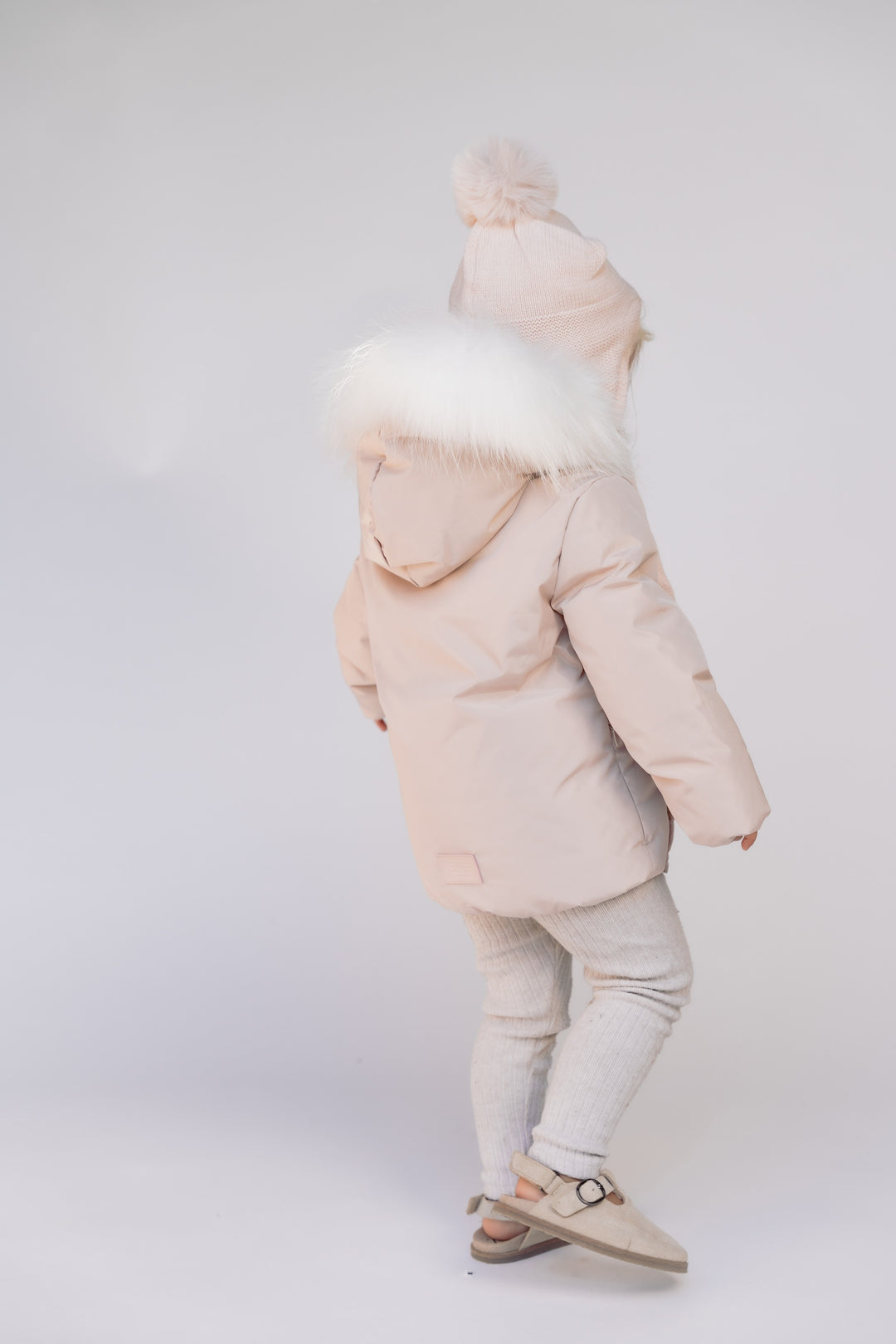 coat side invisible zipper with fur - blush pink