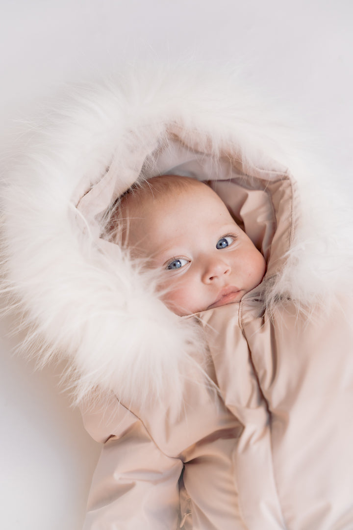 snowsuit side zipper two piece with fur - blush pink